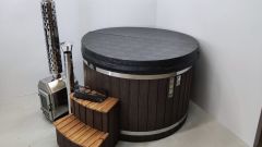 Classic round hot tub with external stove